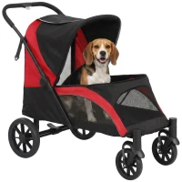 PawHut Hundewagen, Faltbarer Hundebuggy für mittelgroße Hunde, Haustierwagen mit 4 Rädern, Sicherheitsleinen, Bremsen, Schwarz(m-12)