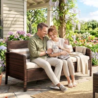 Outsunny Rattan Sofa mit Kissen, Dreisitzer, Garten Loungesofa, Stahl, Braun, 173 x 68 x 78 cm(m-8)
