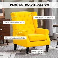 HOMCOM Sillón de Salón con Reposabrazos y Patas de Madera Butaca Carga 160 kg para Dormitorio Oficina 74x86x102 cm Amarillo(m-4)