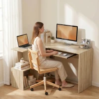 HOMCOM Bureau d'Angle, 120 x 100 x 76 cm, Bureau Informatique en L avec Plateau de Clavier, 4 Compartiments Ouverts, Naturel(m-8)