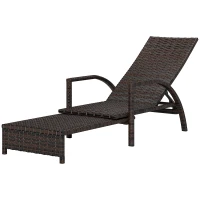 Outsunny Reclining Rattan Lounger, with Extending Footrest - Brown(m-11)