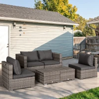 Outsunny Salotto da Esterno in Rattan PE da 8 Pezzi, Set Mobili da Giardino Salvaspazio con Poltrone, Tavolini e Sgabelli, Grigio(m-10)