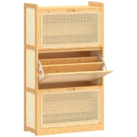 HOMCOM Zapatero Estrecho de Bambú con 3 Cajones Abatibles de Ratán para 18-21 Pares de Zapatos 69x29x119,8 cm Natural(m-1)
