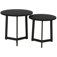 HOMCOM Moderner Couchtisch als 2er-Set, Metallrahmen, MDF, Rundes Design, ineinander verschiebbar, Schwarz(m-1)