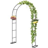 Outsunny Garden Arch, 2.4 m High x 1.5 m Wide Metal Garden Trellis for Climbing Plants, Outdoor Wedding Arch for Bridal, Black(m-11)