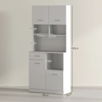 HOMCOM Mobile Dispensa in Legno con Cassetto, 4 Armadietti e 3 Ripiani Aperti, 80x35x180 cm, Bianco(m-3)