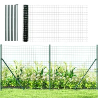 Outsunny Grillage Rouleau soudé - Maille 7,3L x 6,3l cm - Hauteur 2 m - Longueur 10 m - poteaux, Jambes de Force Inclus - Acier revêtement PVC Vert(m-1)
