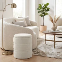 HOMCOM Pouf de Rangement en Chenille avec Couvercle, Tabouret Rond pour Salon et Chambre, Beige(m-14)