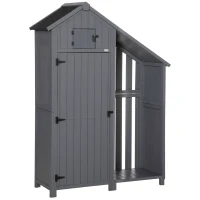 Outsunny Gartenschrank, offenes Brennholzfach, verriegelbare Tür, wetterfest, Naturholz, 129 x 51,5 x 180cm, grau+schwarz(m-1)