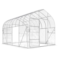Outsunny Serre Tunnel de Jardin 12m² Film PO Anti-goutte Acier Galvanisé 25mm Structure Renforcée 2 Portes Battantes Transparent(m-1)