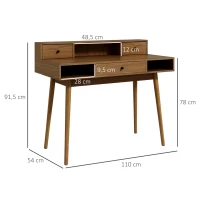 HOMCOM Bureau table post de travail design vintage 3 tiroirs 3 niches pieds en bois massif 110 x 54 x 91,5 cm aspect noyer(m-3)