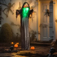 HOMCOM Grünes Monster, Helloweendeko, gruselige Soundeffekte, rote Augen, beweglich, 183 cm(m-10)
