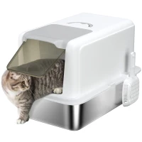 PawHut Litiere pentru Pisici Închise cu Tavă din Oțel, Lopățică și Pungi Filtrante, din PP, 40.5x60.5x41.5 cm(m-11)