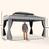 Outsunny 3 x 4m Aluminium Garden Gazebo, Marquee Canopy Shelter Pavilion Party Tent with Nets and Curtains for Garden and Deck, Light Grey(m-3)