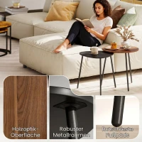 HOMCOM Set 2 Mese de Cafea Suprapozabile cu Cadru din Metal pentru Living și Birou, Nuc și Negru(m-5)