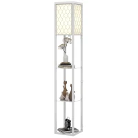 HOMCOM Lampă de Podea 2 în 1 Modernă cu 3 Rafturi, Soclu E27, 26 x 26 x 160 cm, Alb(m-12)