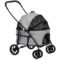 PawHut Poussette pour chien 2 en 1 pliante nacelle amovible coussin laisse de sécurité tissu 600D Oxford 81 x 68 x 98,5 cm gris(m-11)