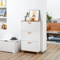 HOMCOM Narrow Shoe Cabinet, Slim Shoe Storage Cabinet with 3 Flip Drawers and Adjustable Shelves, 12 Pair of Shoes Organizer for Hallway, Entryway, White(m-2)