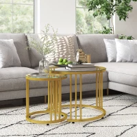 HOMCOM Lot de 2 tables basses gigognes rondes 60/40 cm plateau verre trempé et pied en acier au carbone design moderne doré(m-10)