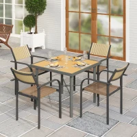 Outsunny Garden Table for 4, 90 cm Rectangular Outdoor Dining Table with 4.2 cm Umbrella Hole, Wood Effect Top, Rust Resistant Frame, for Patio, Balcony, Terrace, Natural Wood Finish(m-10)