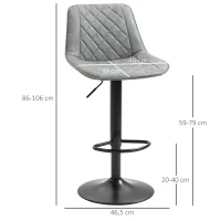 HOMCOM Juego de 2 Taburetes de Bar Giratorios Altura Ajustable 86-106 cm Tapizada en Cuero Sintético Respaldo y Reposapiés Gris(m-3)
