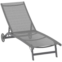 Outsunny Sonnenliege, 5-stufig verstellbare Rücklehne, atmungsaktiver Stoff, Aluminiumrahmen, Dunkelgrau, 195 x 66 x 34 cm(m-12)