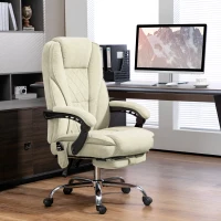 Vinsetto Fauteuil de bureau massant et chauffant hauteur réglable dossier inclinable télécommande repose-pieds rétractable beige(m-10)