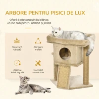 PawHut Ansamblu de Joacă pentru Pisici din Pluș cu Căsuță, Pat, Stâlp de Scris din Iută și Minge, Maro(m-4)