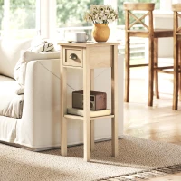 HOMCOM Mesa Auxiliar Rústica Mesa Auxiliar para Sofá con Cajón y Estante para Salón Dormitorio 30x30x75 cm Madera Natural(m-10)
