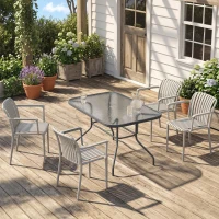 Outsunny Set de 4 Scaune de Grădină Stackabile, Design Lamelar și Cotiere.(m-10)