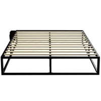 HOMCOM Bettgestell 140 x 190 cm mit Lattenrost, Doppelbett mit Aufbewahrungstasche, Holzlatten, Schwarz(m-8)