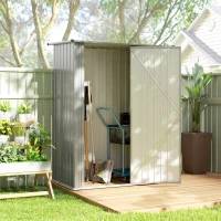 Outsunny Capanno Porta Attrezzi in Metallo con Tetto Inclinato e Porta Bloccabile, 142x86x189 cm, Argento(m-9)