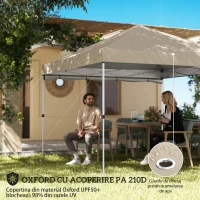 Pavilion pliabil Outsunny Pop-Up 3x3 m cu perete lateral, din metal și țesătură Oxford, bej(m-5)