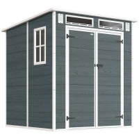 Outsunny Abri de Jardin en Résine Cabanon de Rangement Double Porte 3 Fenêtres et 2 Aérations Anti-UV avec Plancher 3,3 m² Gris(m-1)