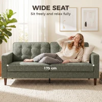 HOMCOM 3 Seater Sofa Button Tufted Upholstered Couch with Wood Legs for Living Room, Green(m-5)