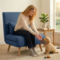 HOMCOM Sofá Cama Individual Plegable con Respaldo Ajustable 5 Posiciones Sillón Cama Tapizado con Cojín 72x75x85 cm Azul(m-7)