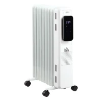 HOMCOM Radiador de Aceite 2180W Calefactor de Aceite 3 Modos con 9 Elementos Pantalla LED Control Táctil Termostato Temporizador 24H y Ruedas Superficie 20 m² 42,5x24x63 cm Blanco(m-10)