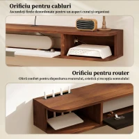 HOMCOM Mobilier TV Suspendat, Suport TV pentru Televizoare până la 50", cu Sertar Rabatabil, 2 Rafturi Deschise și Orificiu pentru Cabluri, Mobilier pentru Living, Dormitor și Cameră de Zi, 120x24x16 cm, Nuc(m-6)