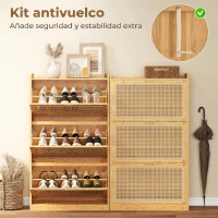 HOMCOM Zapatero Estrecho de Bambú con 3 Cajones Abatibles de Ratán para 18-21 Pares de Zapatos 69x29x119,8 cm Natural(m-9)