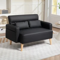 HOMCOM Sofá de 2 Plazas con Tapizado de Cuero Sintético Acolchado Grueso y Patas de Madera para Salón 117x78x78 cm Negro(m-10)