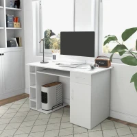 HOMCOM Scrivania per PC Ergonomica con Mensole, Armadietto, Cassetto e Piano Tastiera Estraibile, Bianca, 120x60x74cm(m-18)