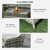 Outsunny 4 Pieces Outdoor PE Rattan Garden Furniture Set with Cushions - Patio Special Hand Weave Wicker Conservatory Sofa Set and Glass Top Coffee Table, Mixed Grey(m-17)
