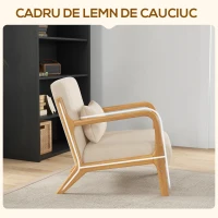 HOMCOM Fotoliu din Catifea cu Structură din Lemn, Tapițerie cu Arcuri în S și Pernă, 61x78x76 cm, Bej(m-5)