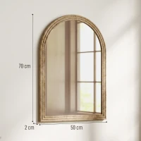 HOMCOM Modern Wall-Mounted Mirror, Arched Wall Mirror with Grooved Edge for Living Room, Entryway, Hallway, Brown(m-3)