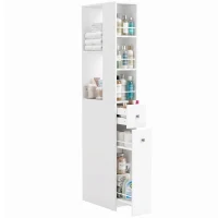 HOMCOM Dulap de Baie Înalt și Îngust cu 2 Sertare, 135 cm, Alb(m-11)
