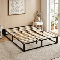 HOMCOM Estructura de Cama 140 x 190 cm con Somier, Cama Doble con Bolsillo de Almacenamiento, Soporte de Lamas de Madera, Negro(m-2)
