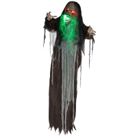 HOMCOM Grünes Monster, Helloweendeko, gruselige Soundeffekte, rote Augen, beweglich, 183 cm