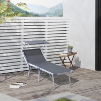 Outsunny Tumbona Plegable y Reclinable con Toldo Incorporado para Jardín Terraza Carga 120 kg 169x72x50/70cm Gris(m-2)