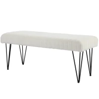 HOMCOM Panca Fondoletto Moderna con Gambe a Forcina, in Tessuto Effetto Ciniglia, Legno e Metallo, 118.5x46x49.5 cm, Crema(m-11)