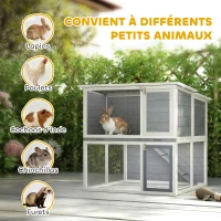 PawHut Clapier lapin extérieur cage à lapin 2 étages spacieux toit double ouverture plateau amovible 98x95x102,5cm gris(m-8)